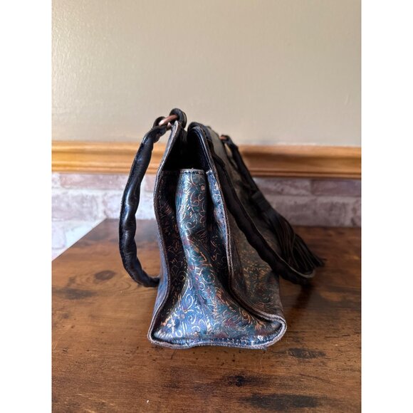 Patricia Nash Handcrafted Embossed Leather Tote Bag With Tassel & Floral Design - Picture 8 of 16